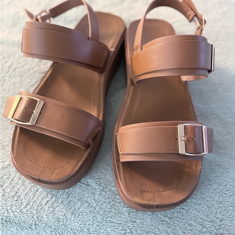 Brown Platform Sandals with Buckle Straps – Women’s Size [add size] Casual Summe - Picture 6 of 8